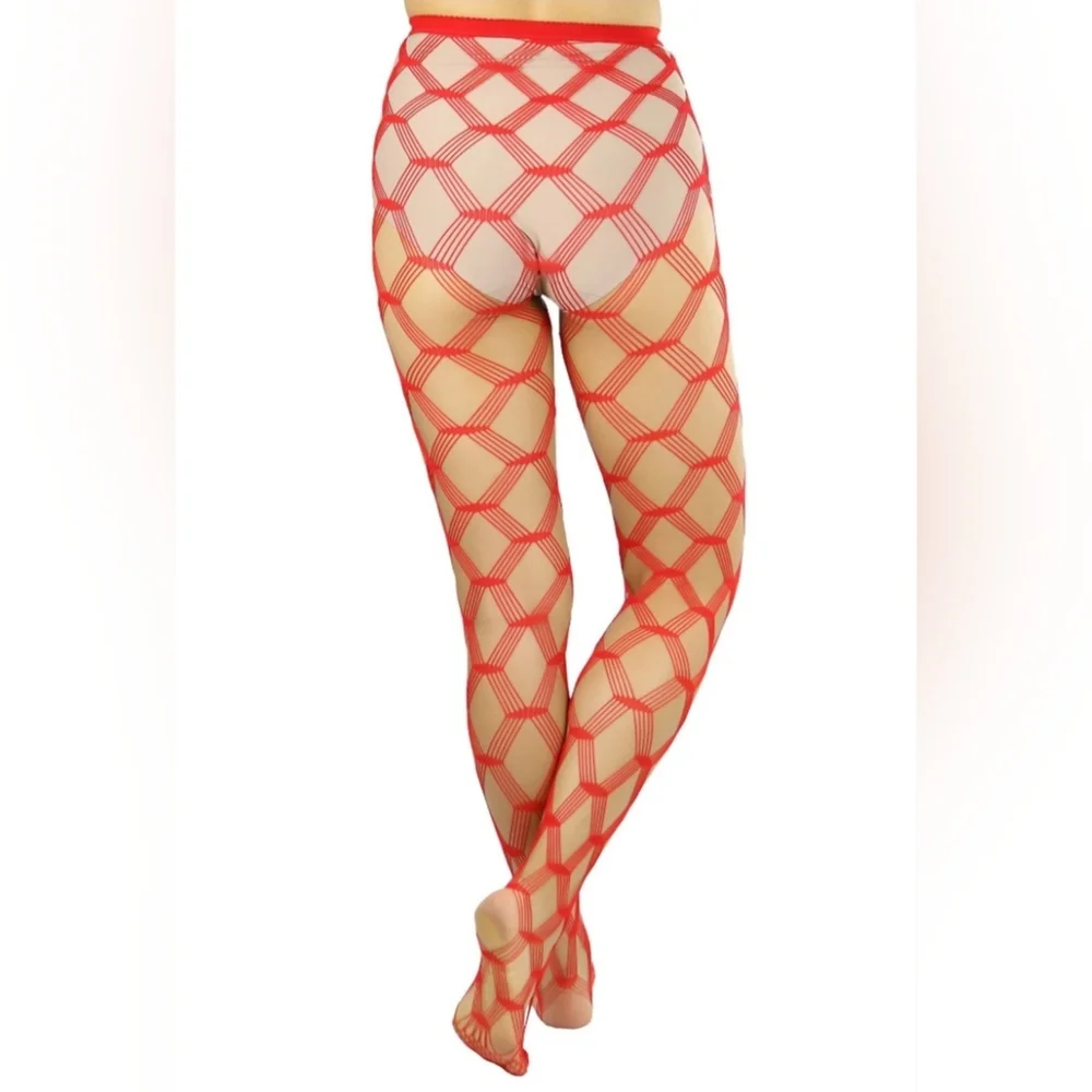 Hot Kiss Red Thick Fishnet Tights Stockings